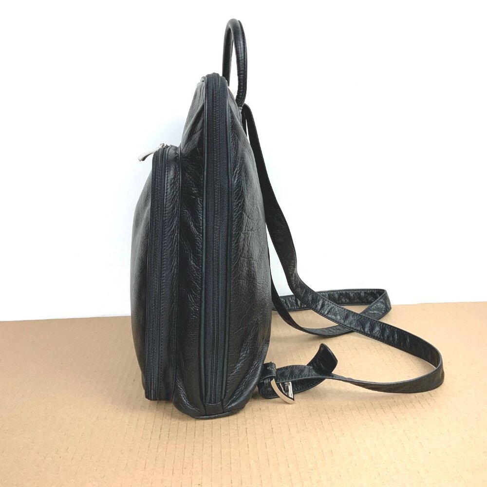 Genuine Leather Medium Black Backpack Organizer Business Travel - Picture 3 of 16